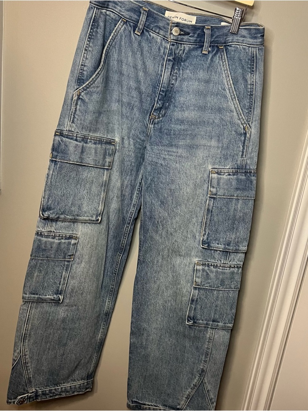 Denim Forum Washed Blue Cargo Jeans
